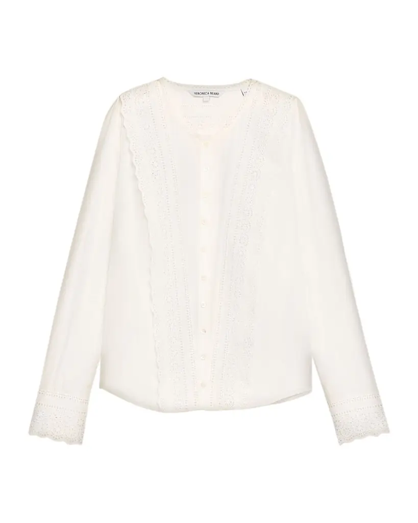 Veronica Beard Clermont Embroidered Long-Sleeve Blouse