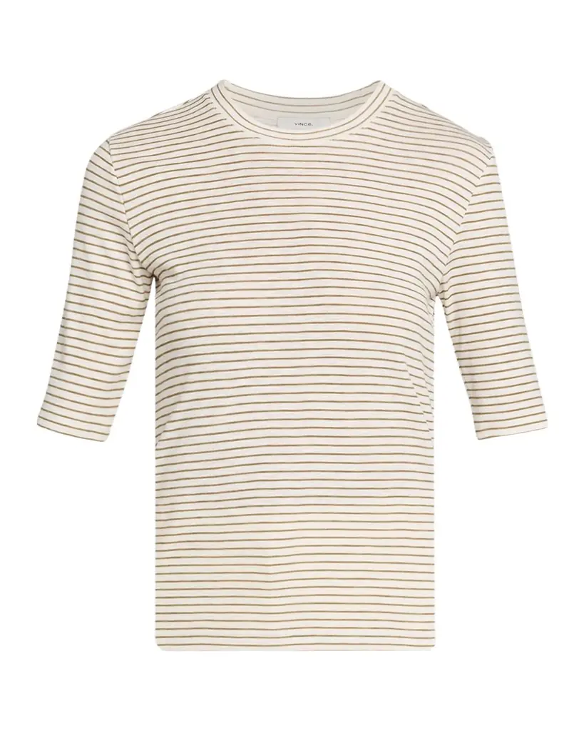 Vince Stripe Elbow-Sleeve Top