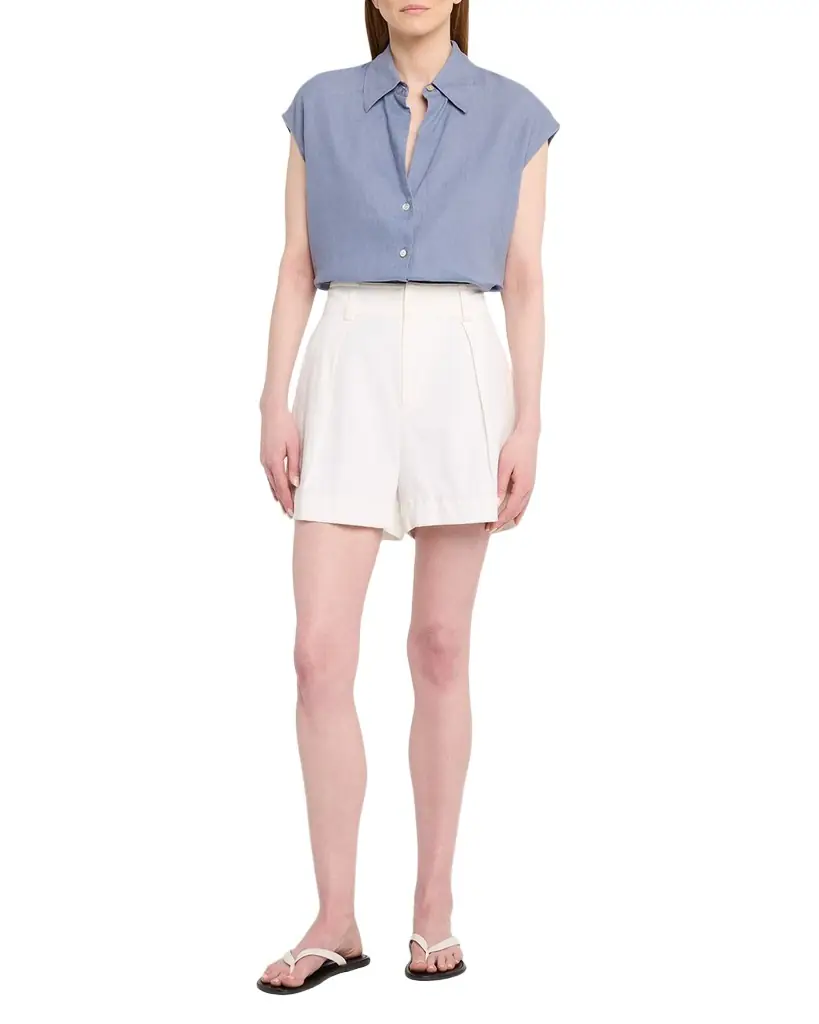 Vince Cap-Sleeve Linen Button-Front Blouse