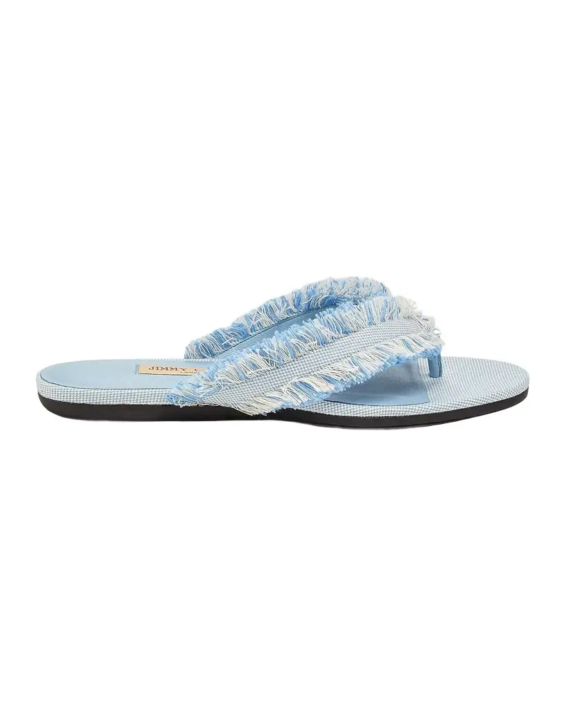 Jimmy Choo Bay Frayed Flecked Canvas Flat Thong Sandals