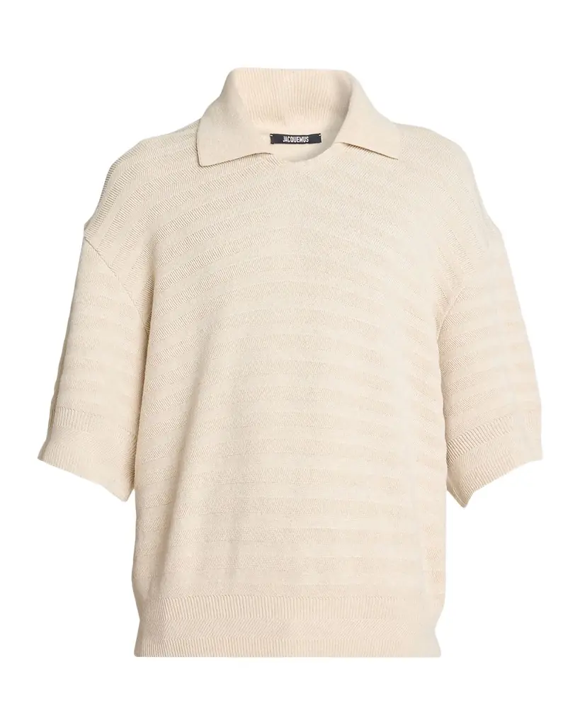 Jacquemus Men 's Cotton and Silk Herringbone Knit Polo Sweater