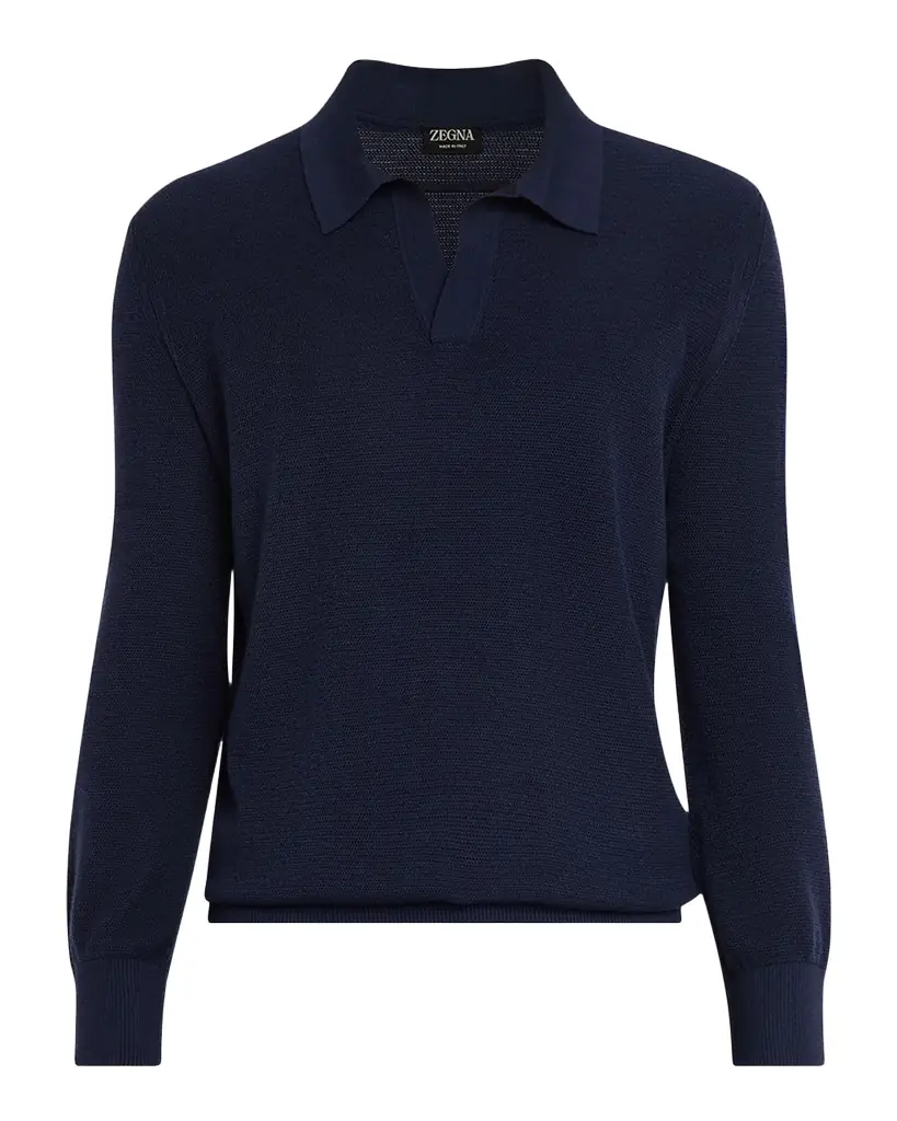 ZEGNA Men 's Cashmere and Mulberry Silk Waffle Knit Polo Sweater