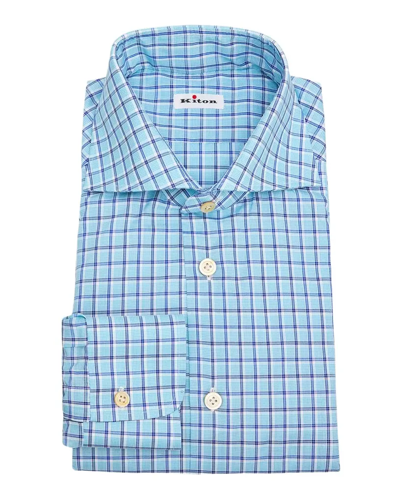 Kiton Men 's Cotton Check Classic-Fit Dress Shirt