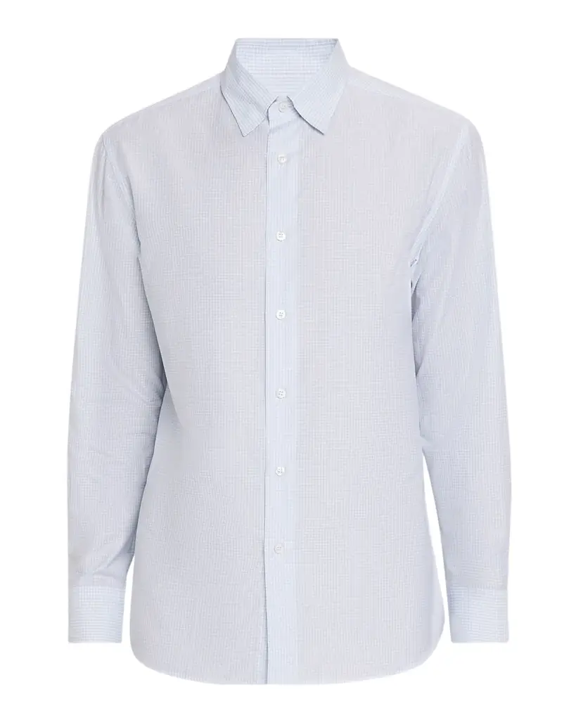 Brioni Men 's Cotton and Linen Micro-Check Sport Shirt