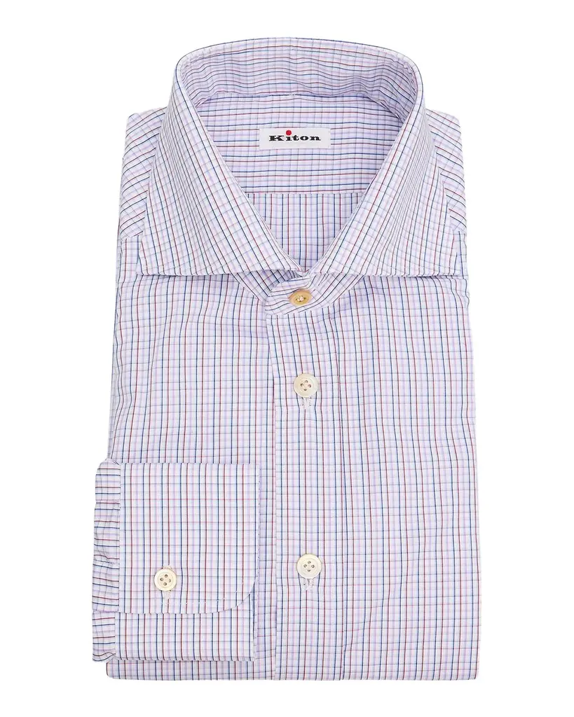 Kiton Men 's Cotton Graph Check Classic-Fit Dress Shirt
