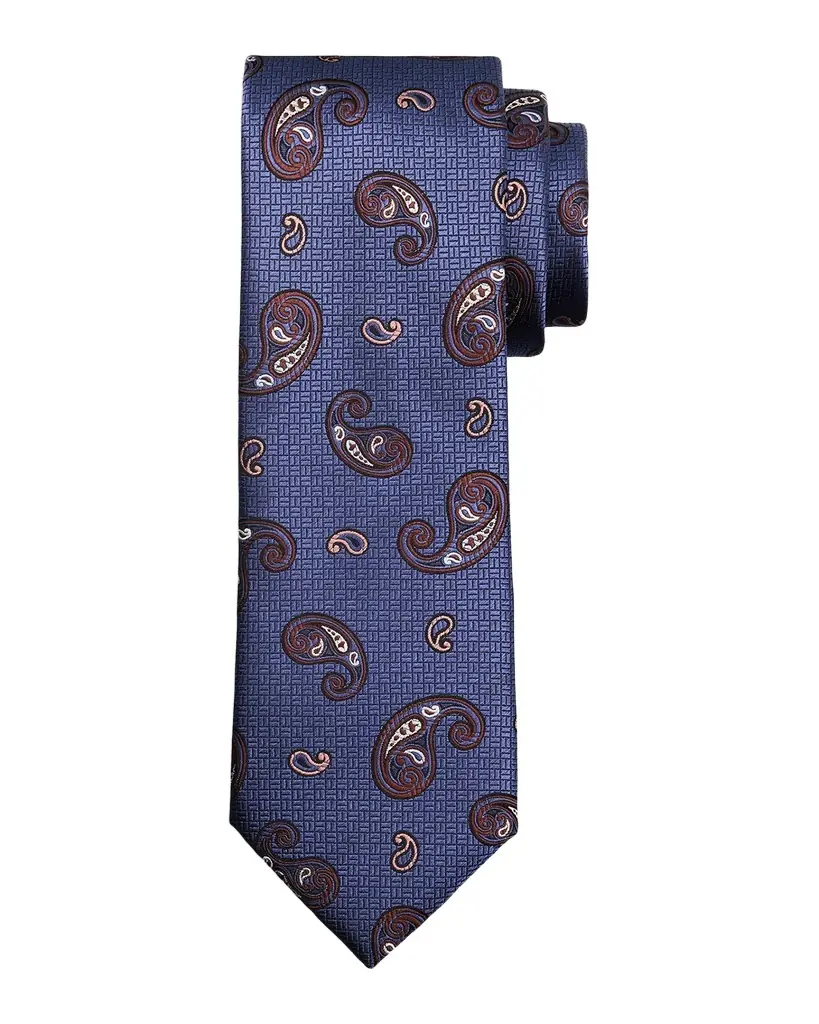 Brioni Men 's Micro-Geometric Woven Paisley Silk Tie
