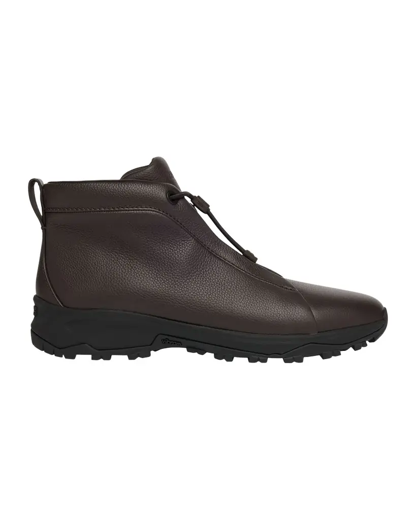 ZEGNA Men 's Triple Stitch Vetta Grained Leather Sneaker Boots