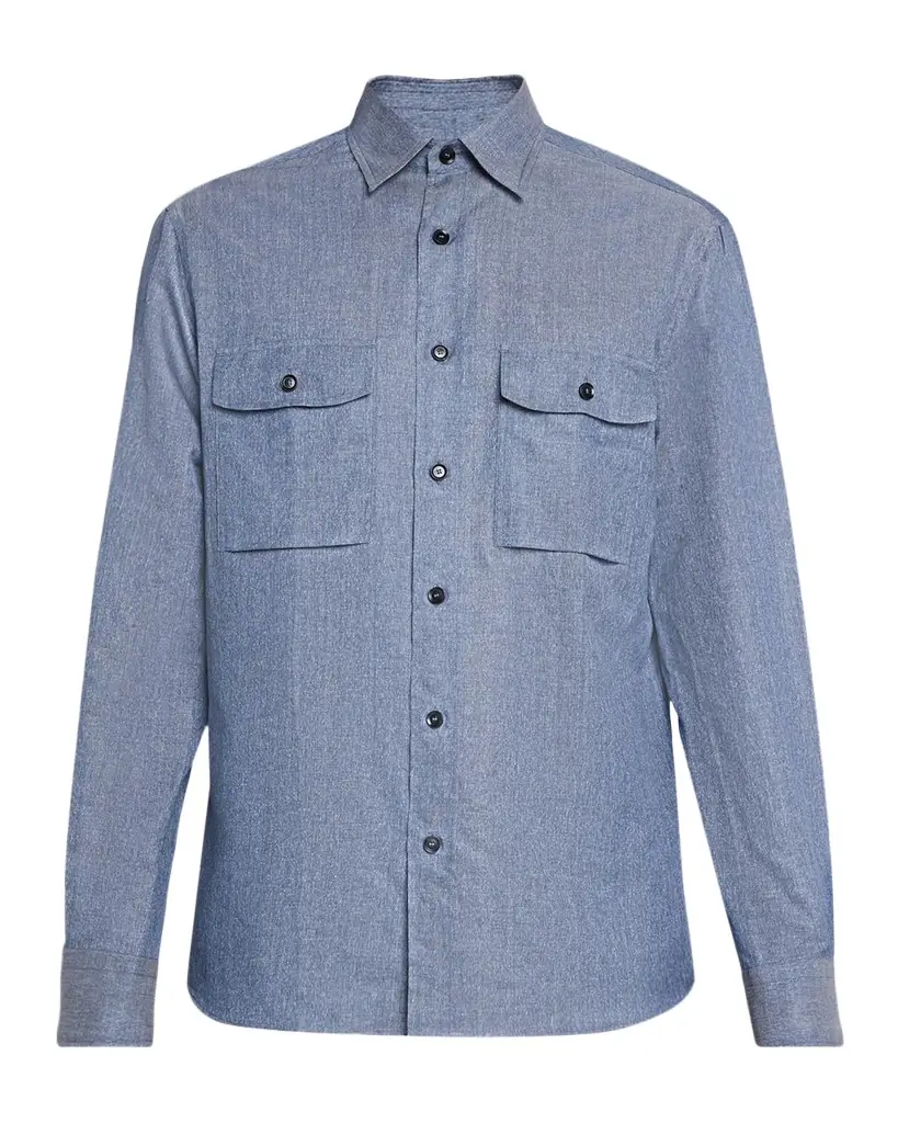 Brioni Men 's Cotton and Linen Flap-Pocket Military Shirt