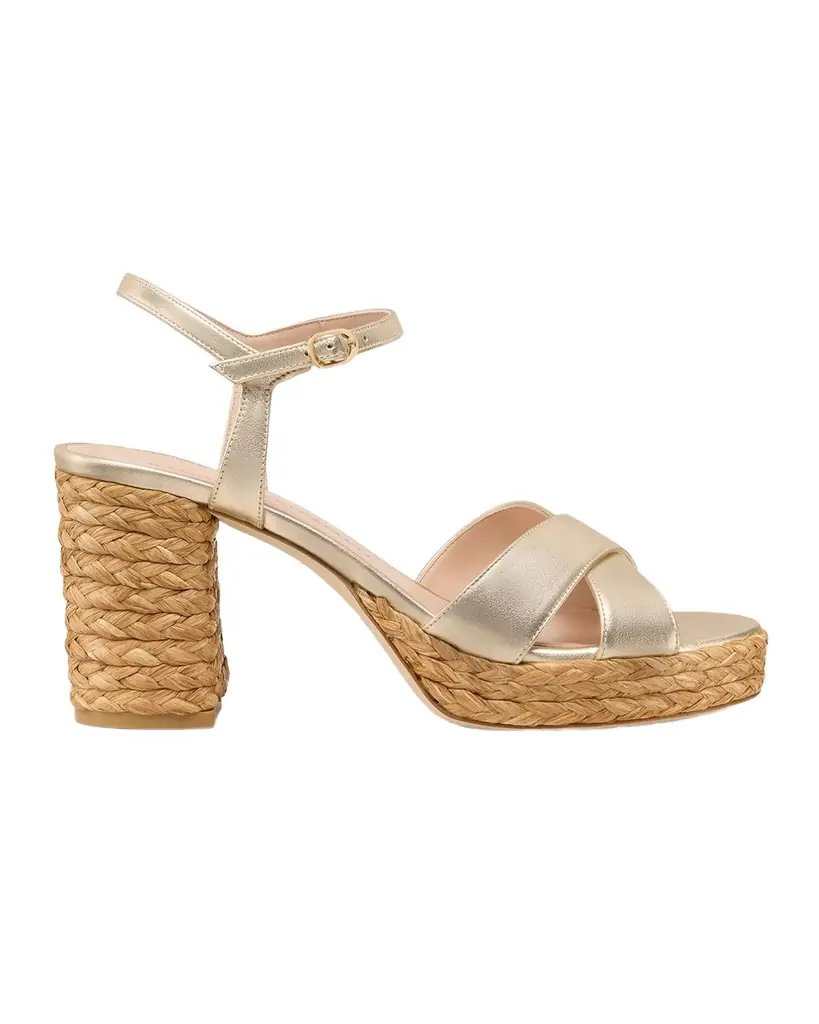 Stuart Weitzman 0mm Dayna Metallic Leather Platform Sandals