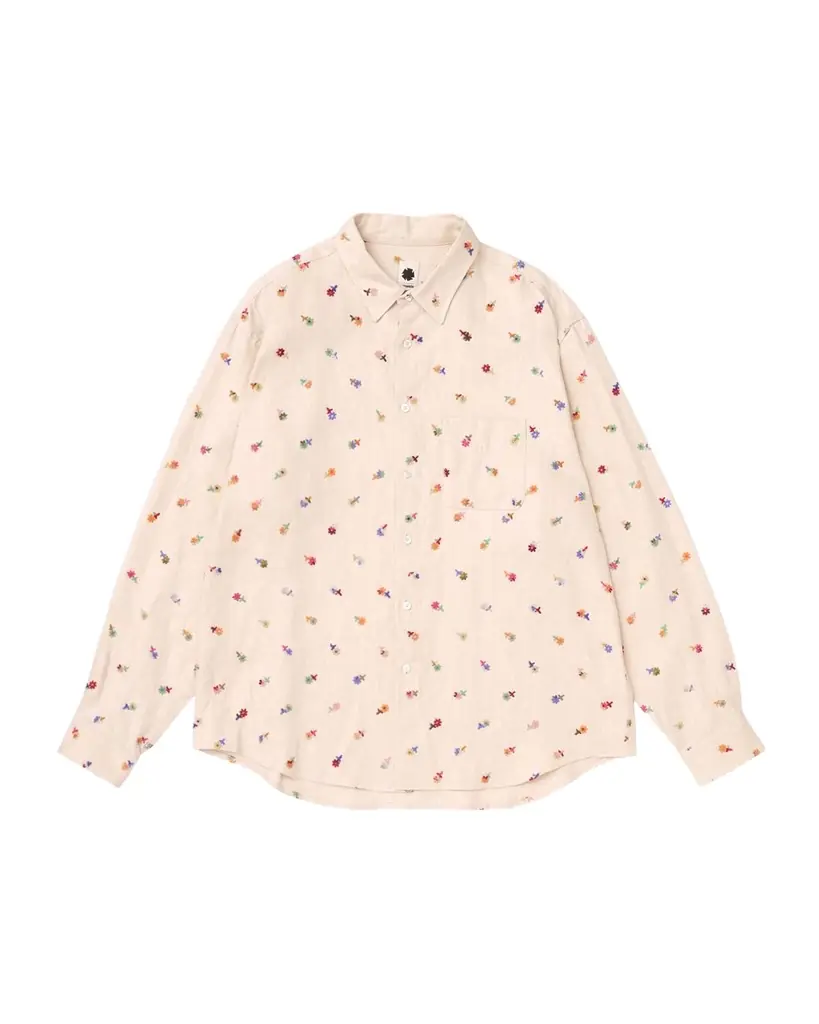 vowels Men 's Linen Blend Floral Embroidered Button-Down Shirt