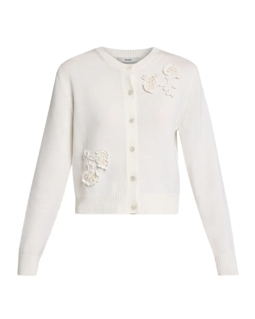 Erdem Floral Applique Wool Knit Cardigan