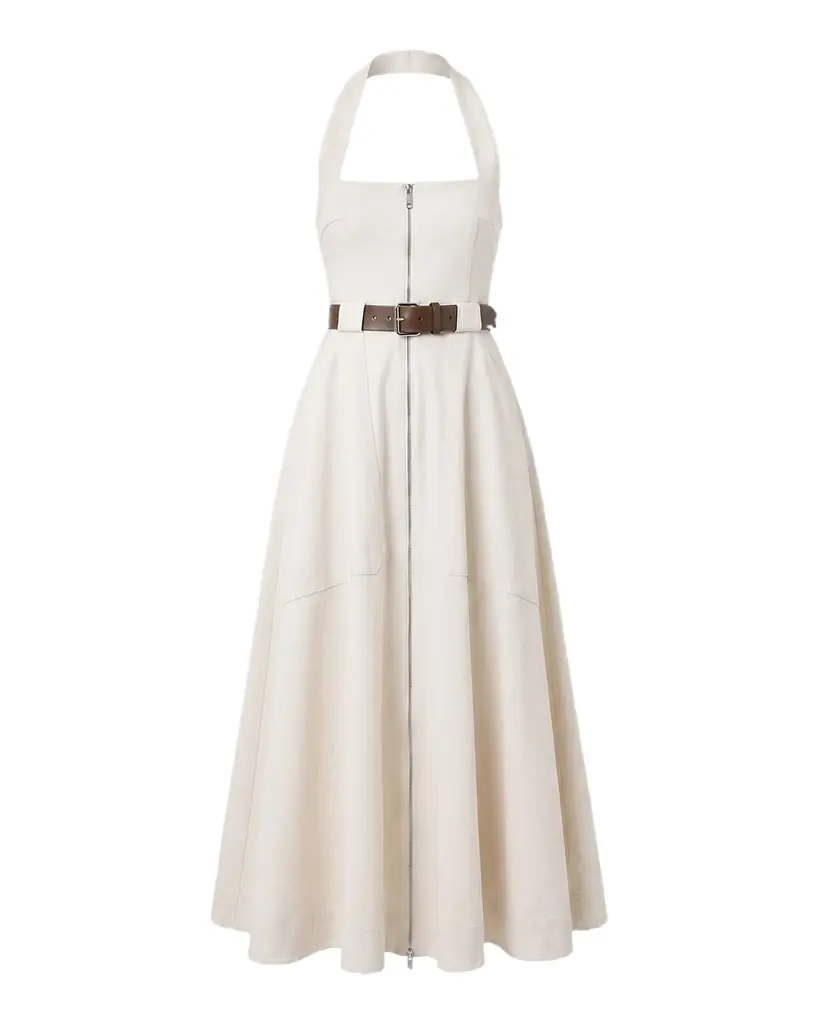 NICHOLAS Anastasia Belted Halter Cotton Midi Dress