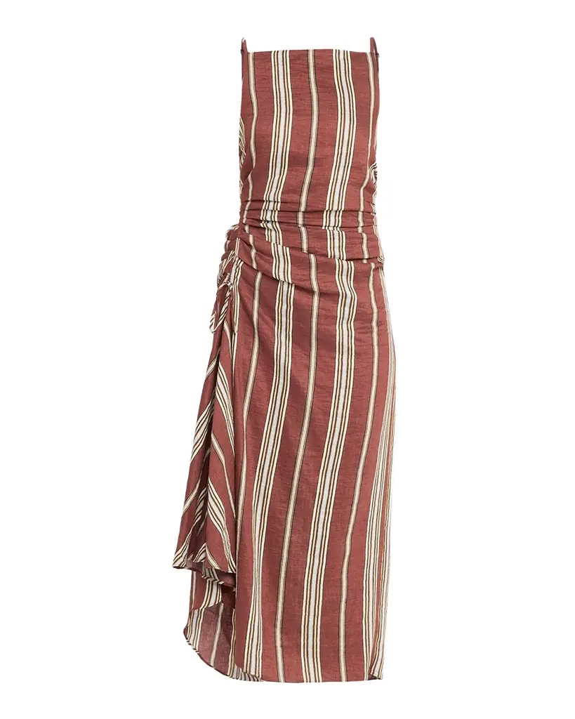 A.L.C. Naomi Draped Stripe Linen Midi Dress