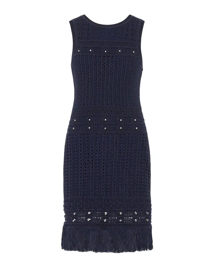 Milly Beaded Fringe Knit Shell Mini Dress
