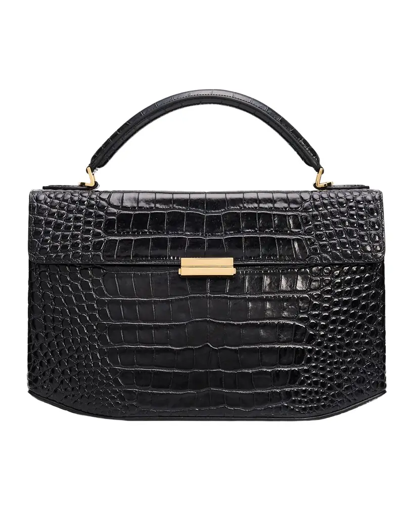 Toteme Box Croc-Embossed Leather Top-Handle Bag
