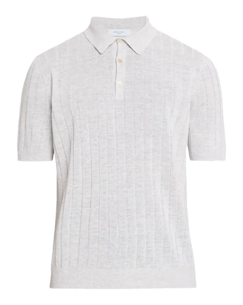 Boglioli Men 's Linen and Cotton Flat Rib Short-Sleeve Polo Sweater