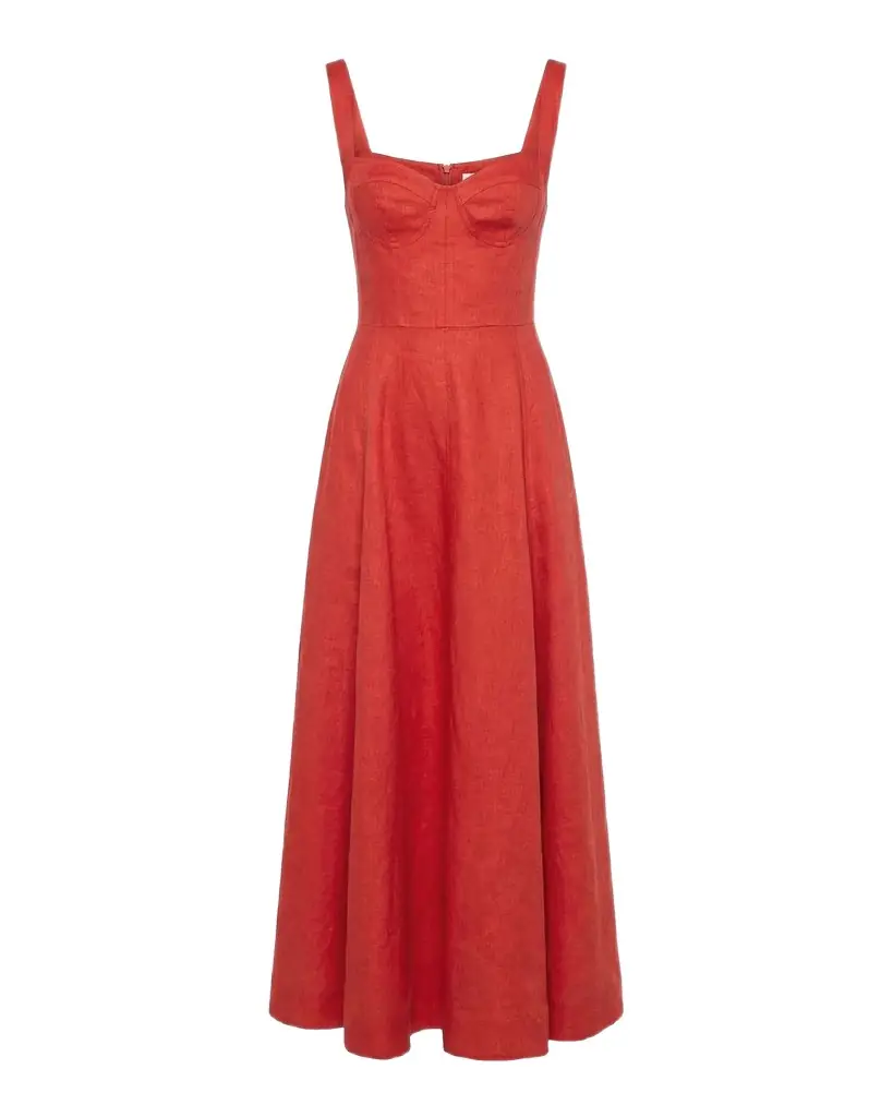 NICHOLAS Anya Sweetheart Linen Midi Dress