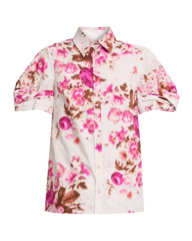 Erdem Floral Print Cotton Short Sleeve Shirt