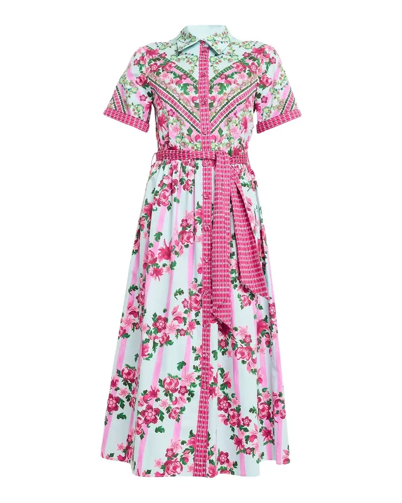 Saloni Vivienne Printed Short-Sleeve Shirtdress