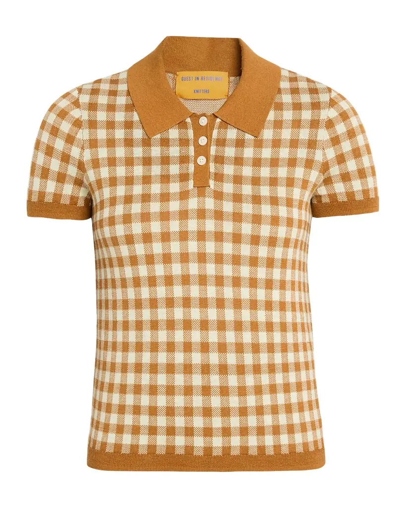 Guest in Residence Gingham Shrunken Silk-Linen Polo