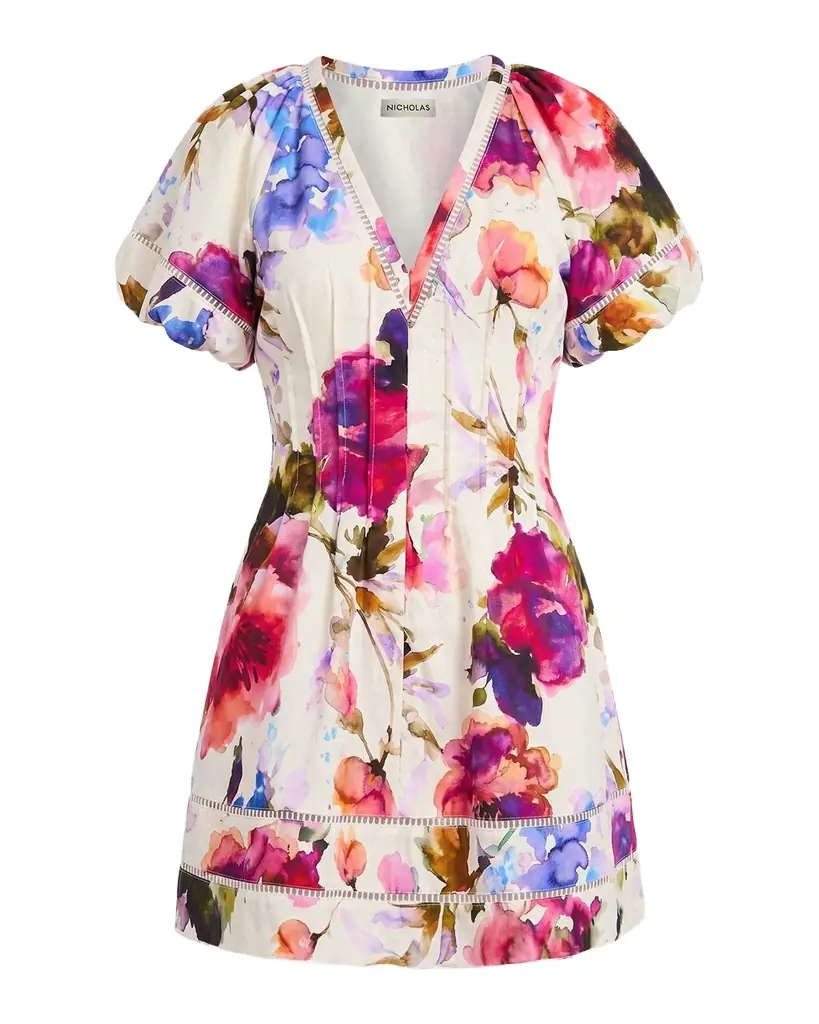 NICHOLAS Annika Floral-Print Pintuck Mini Dress