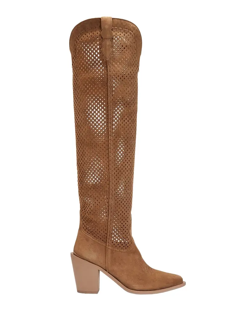 Partlow Aleene Perforated Suede Knee-High Cowboy Boots