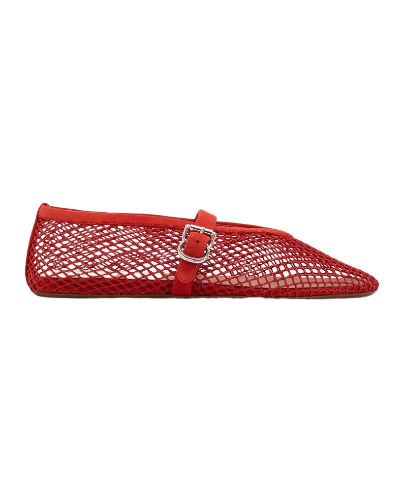 ALAIA Mesh Mary Jane Suede Ballerina Flats