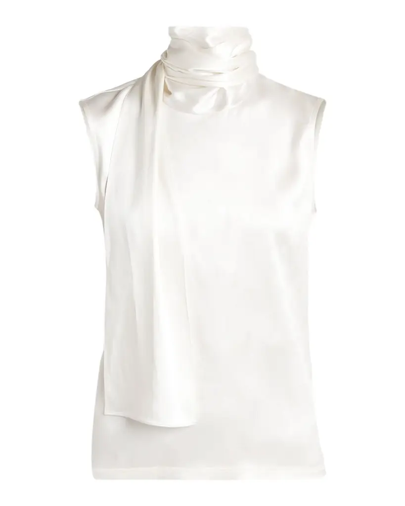 Bottega Veneta Scarf-Neck Satin Sleeveless Top