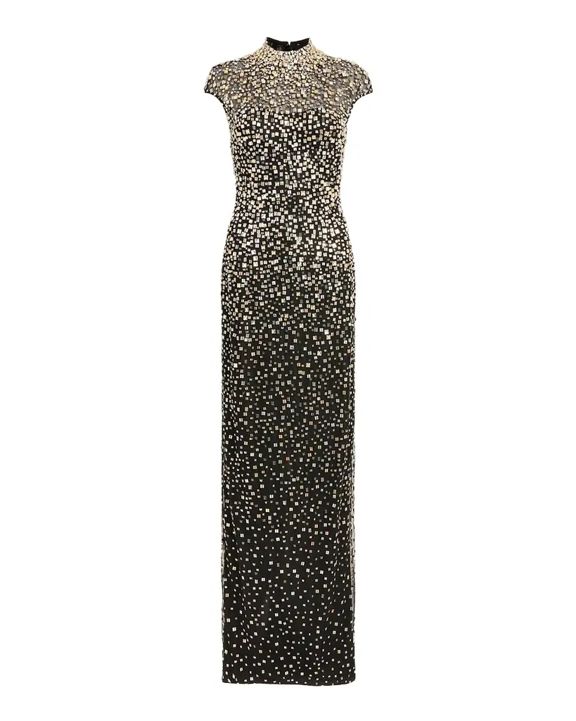 Jenny Packham Treasure Embellished Cap-Sleeve Column Gown