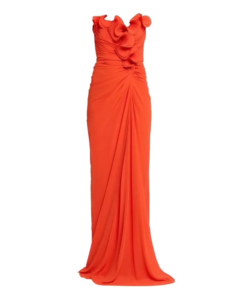 Badgley Mischka Strapless Ruched Georgette Gown