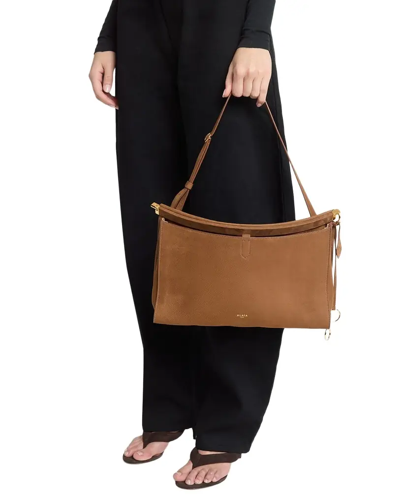 ALAIA Le Click Large East-West Suede Shoulder Bag