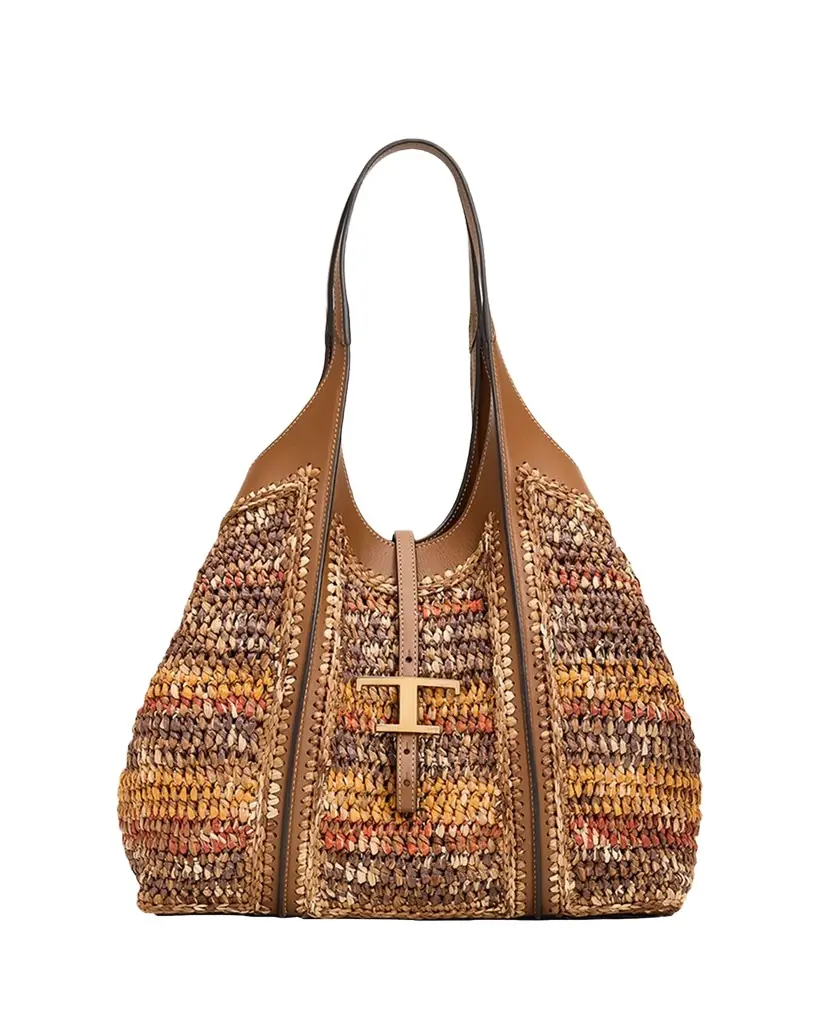 Tod 's T Timeless Raffia Shopping Tote Bag