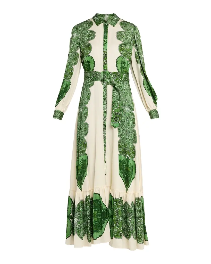 Elie Tahari Harley Belted Floral-Print Flounce Maxi Dress