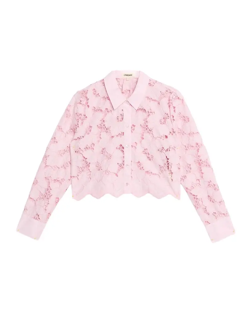 L 'Agence Seychelle Floral Eyelet-Embroidered Cropped Shirt