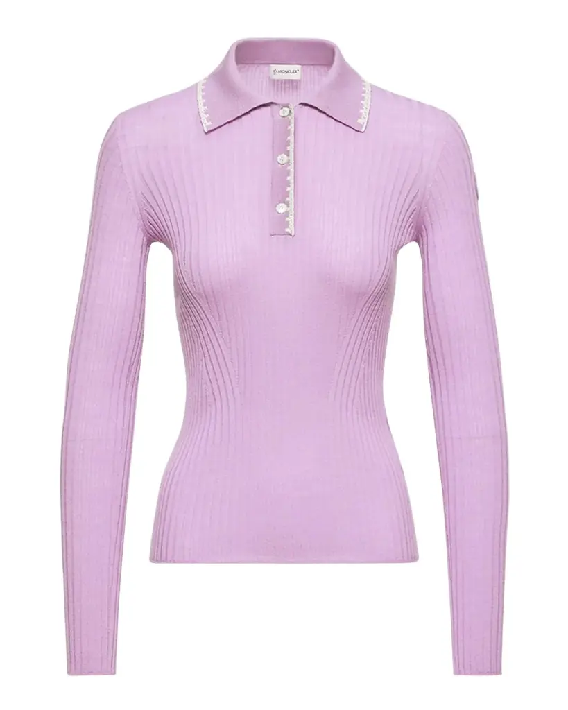 Moncler Long-Sleeve Rib-Knit Polo