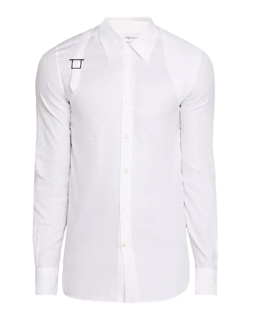 McQueen Men 's Harness-Detail Skull Jacquard Cotton Shirt