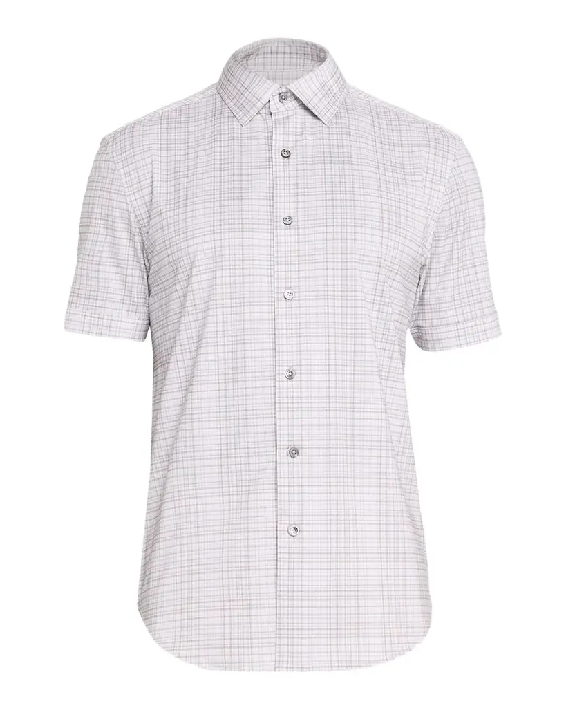 Bugatchi Men 's Miles OoohCotton Plaid Short-Sleeve Shirt