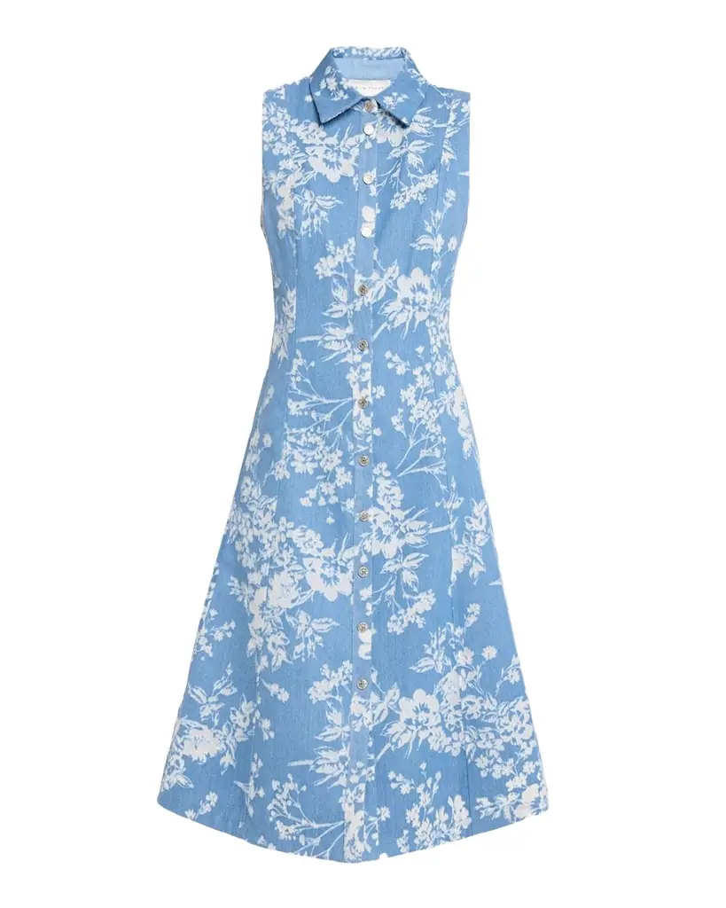 Elie Tahari The Gabby Sleeveless Floral Denim Midi Dress
