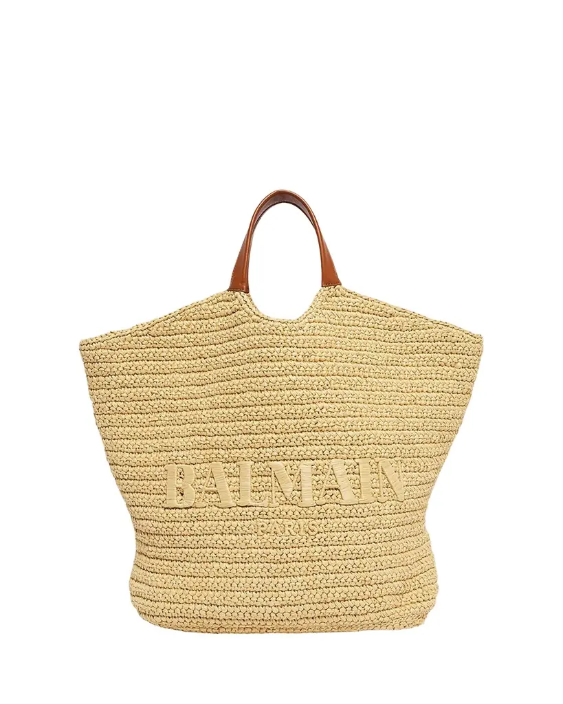 Balmain Cabas Large Faux Raffia Tote Bag