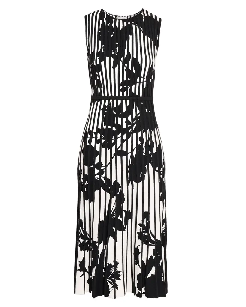 Elie Tahari Alma Floral Pleated Midi-Sweaterdress