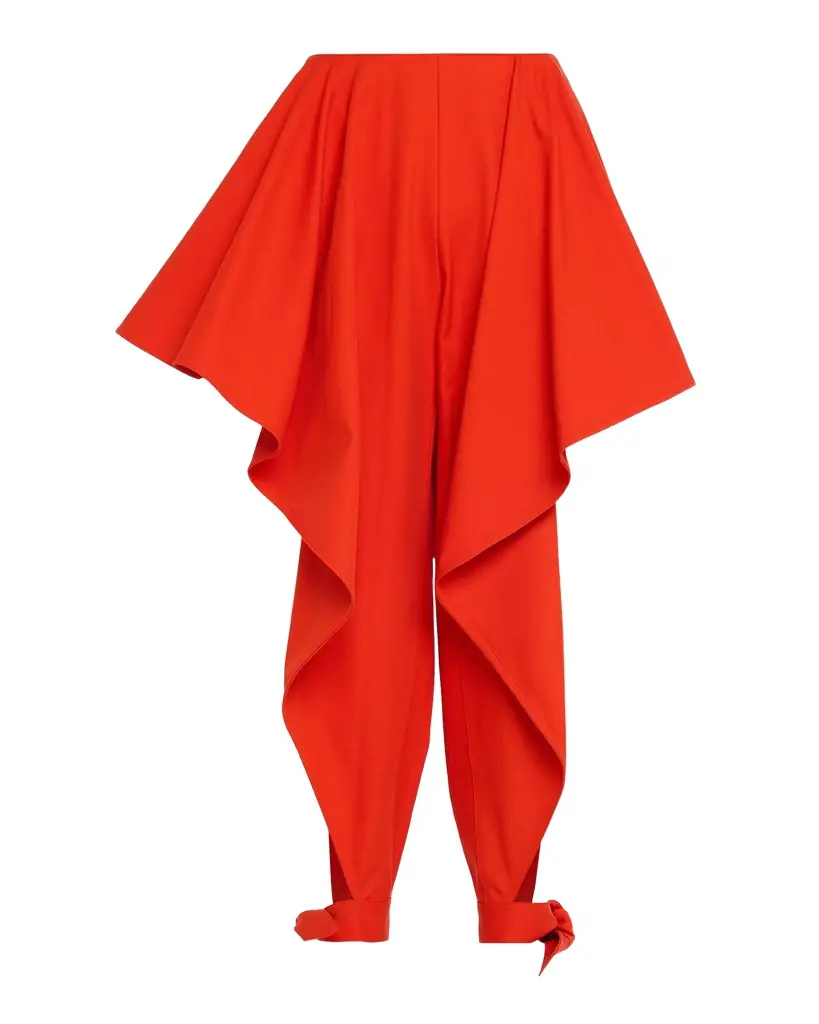 ALAIA Cotton Gabardine Ruffle Paneled Ankle-Tie Pants