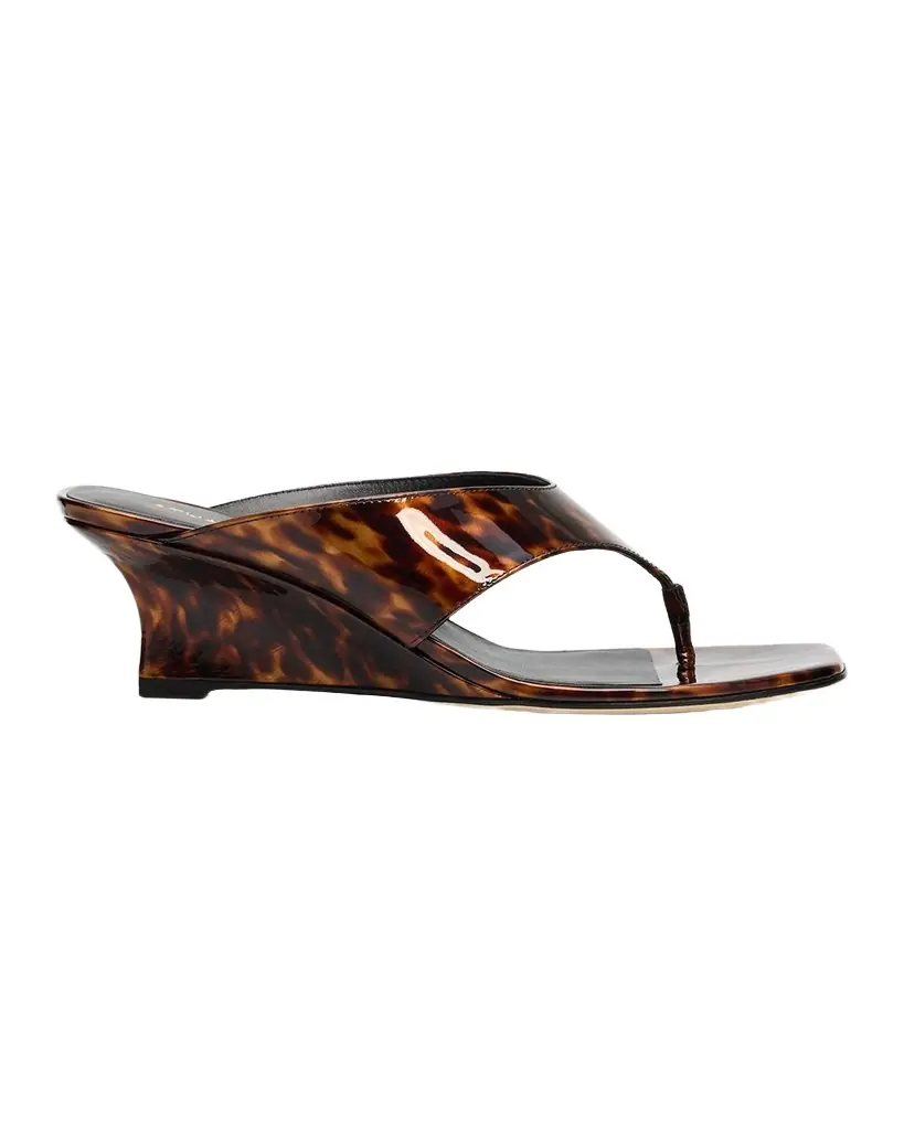 Stuart Weitzman 0mm Vinnie Printed Patent Leather Thong Sandals