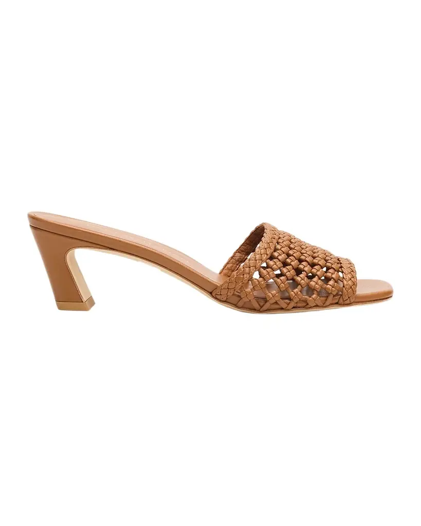 Stuart Weitzman Marina 0mm Leather Angled-Heel Slide Sandals