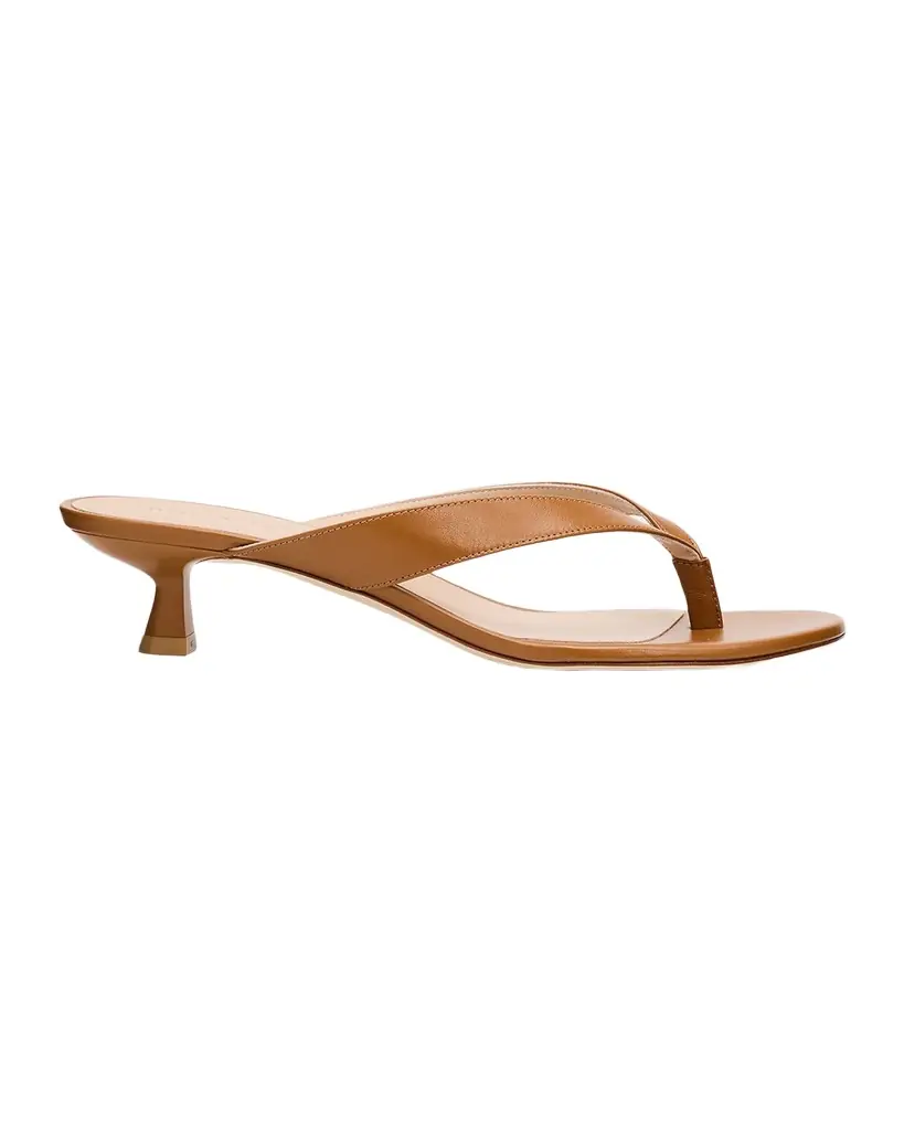 Stuart Weitzman Rio Leather Kitten-Heel Thong Sandals