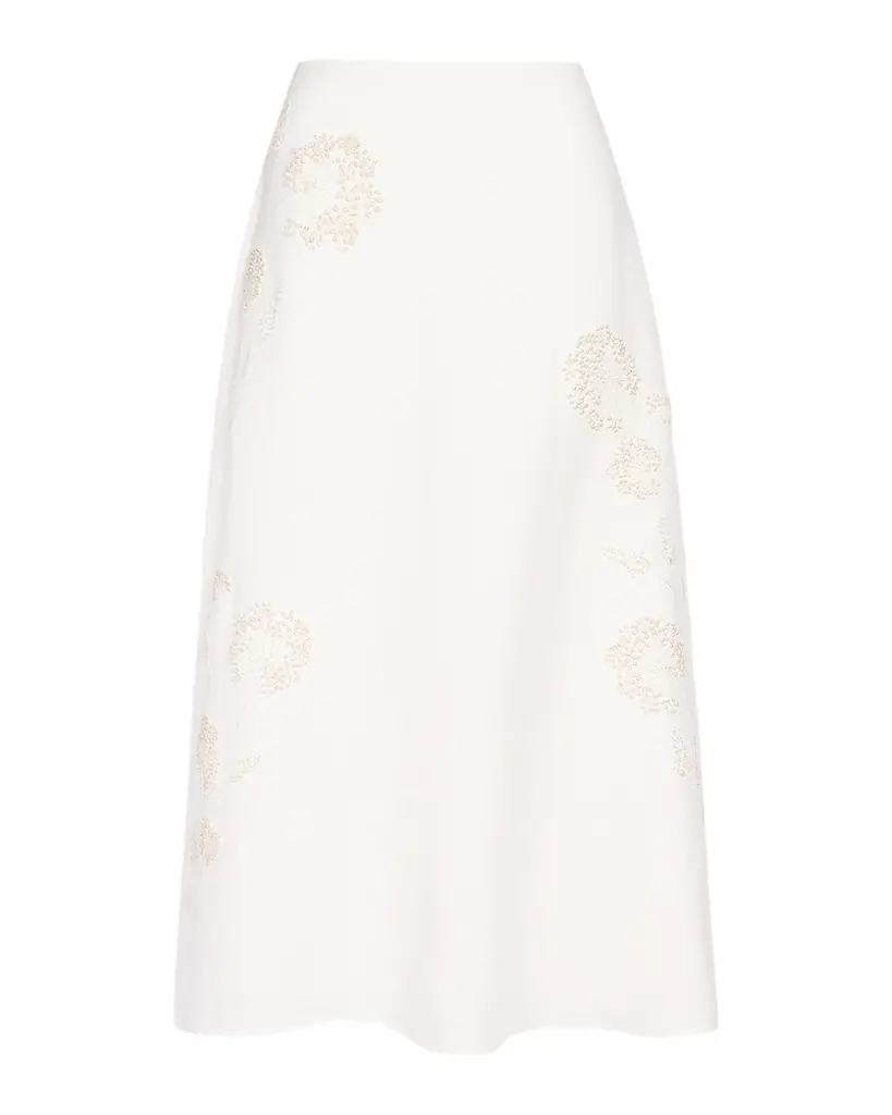 TWP The A-Line Embroidered Linen Skirt
