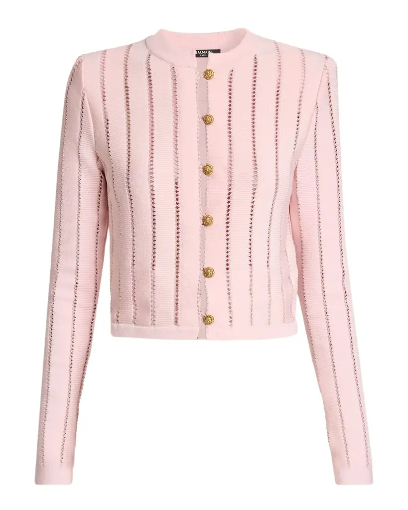 Balmain Buttoned Flechage Openwork Cardigan