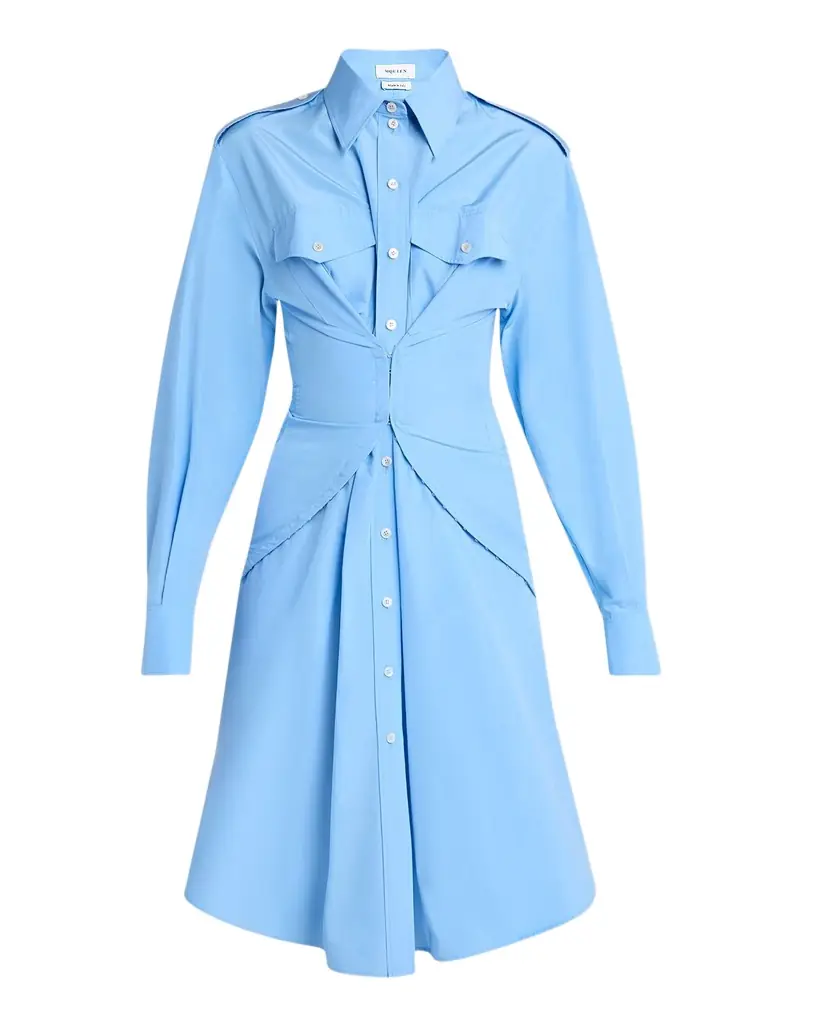 McQueen Responsible Cotton Taffeta Gathered-Waist Shirtdress
