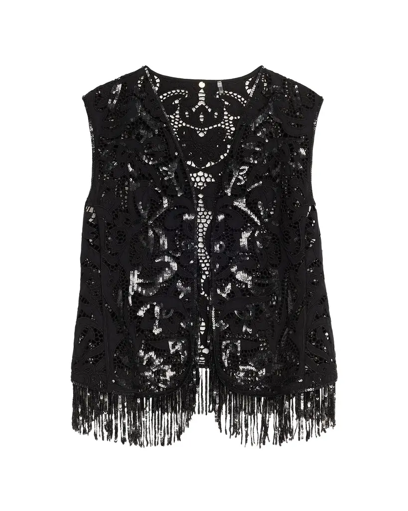 Kobi Halperin Maeve Fringed Sequin Lace Vest