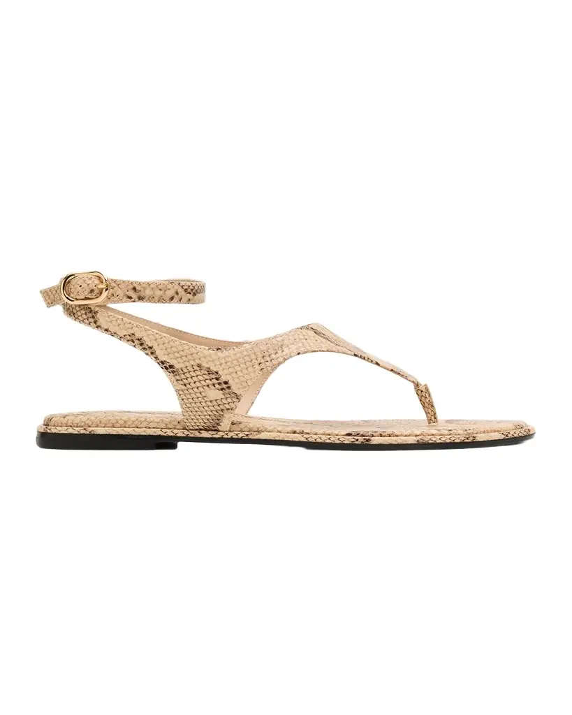 Stuart Weitzman Marley Snake-Embossed Leather Flat Thong Sandals