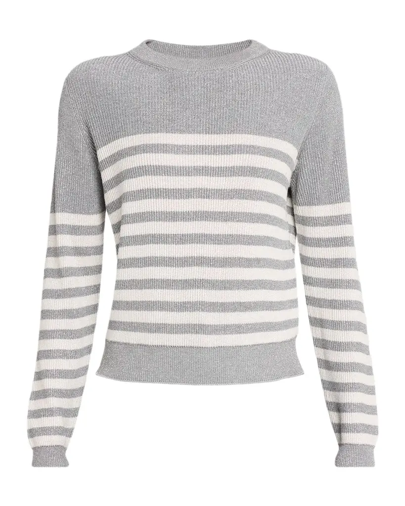 Brunello Cucinelli Shimmering Striped Knit Crewneck Sweater